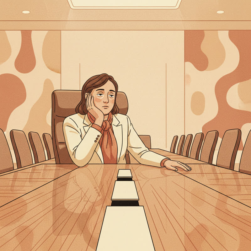 A leader sitting bored and disengaged at an empty conference table