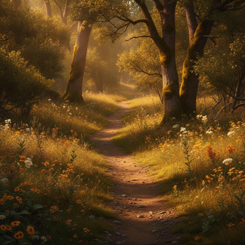A winding forest path in warm golden light, representing the unexpected turns of a non-linear career