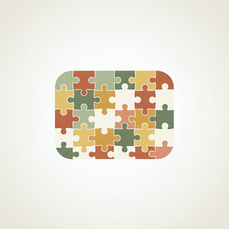 Colorful puzzle pieces of different shapes fitting together to form a complete whole