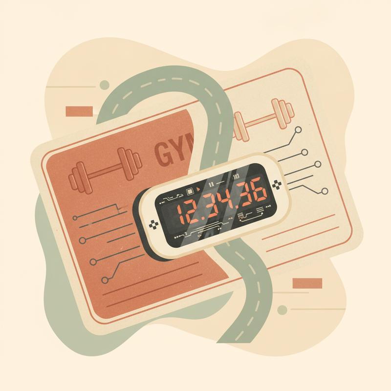 A vintage gym membership card physically morphing into a digital taxi meter with glowing numbers