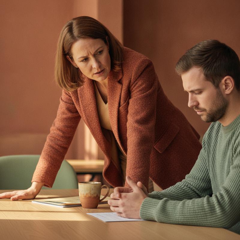 A manager having an honest one-on-one conversation with an employee