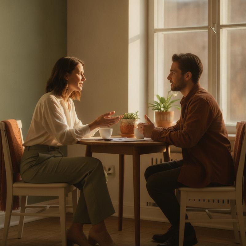 A manager and a team member in an honest one-to-one conversation beside a window