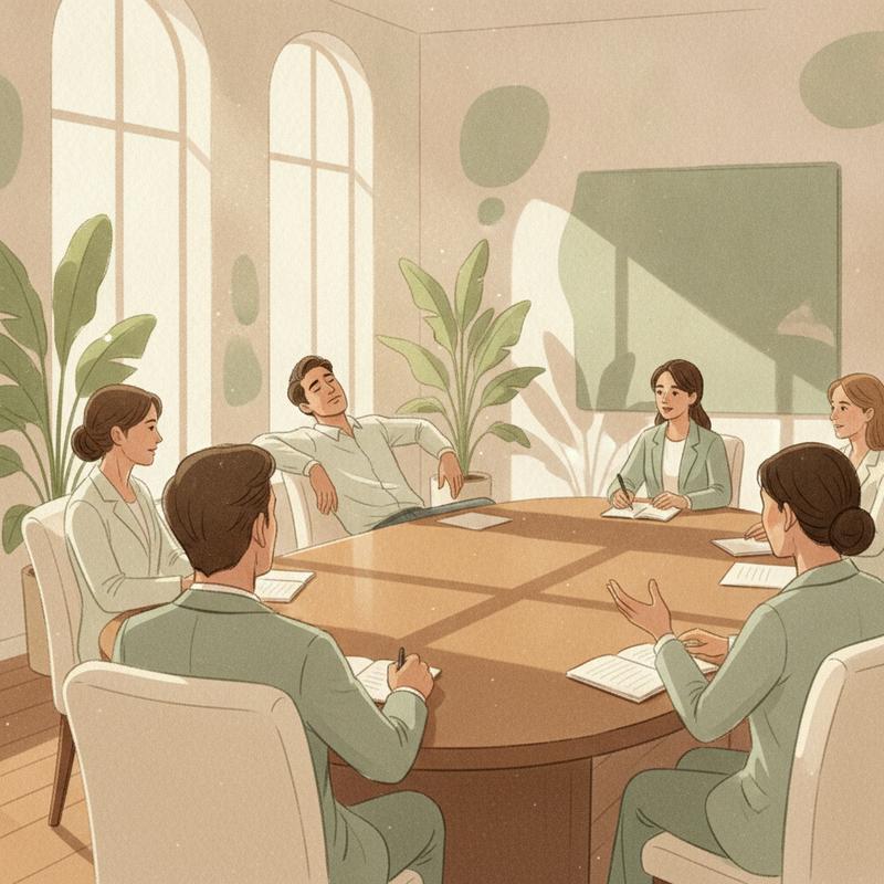 A leader in a meeting choosing to listen rather than speak