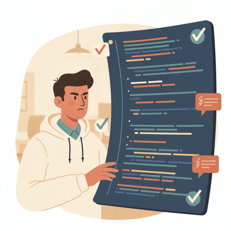 A tech lead reviewing AI-generated code with a critical eye