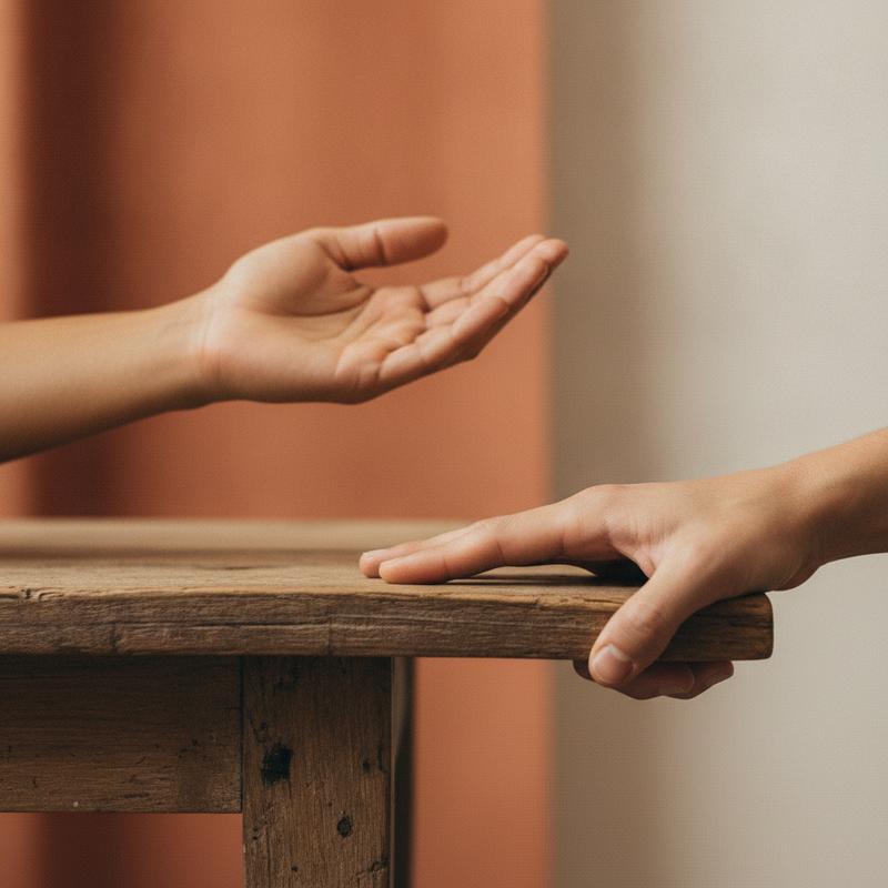Close-up of two hands, one offering help to the other