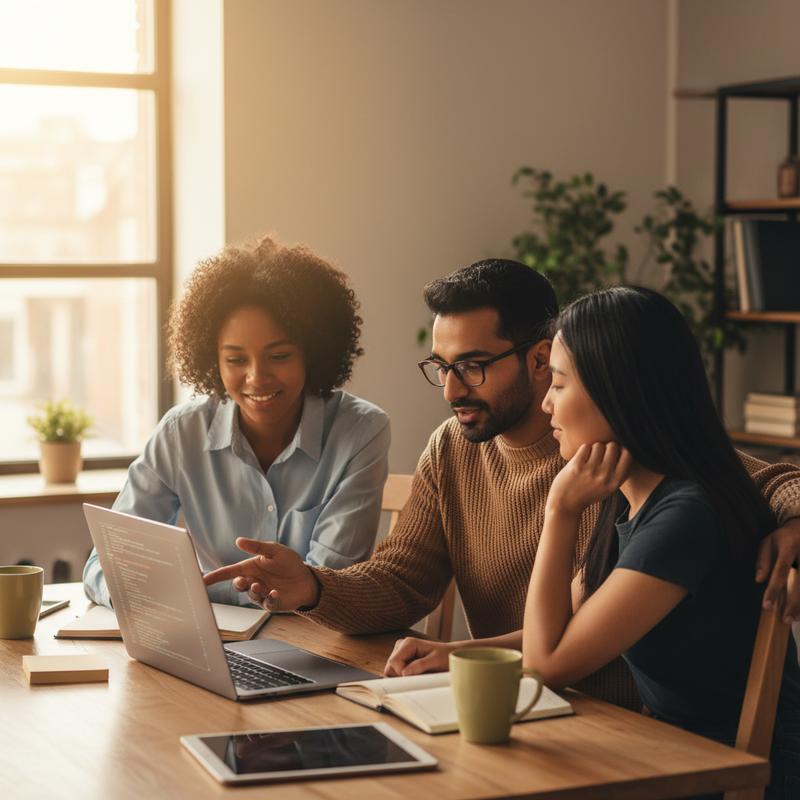 A diverse engineering team reviewing code together in a high-trust environment