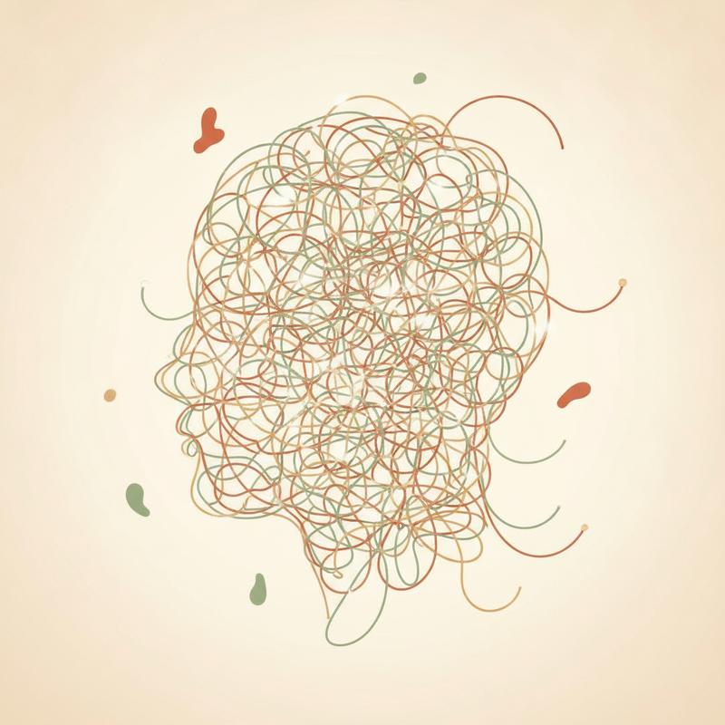 An abstract head made of tangled glowing thread, representing the brain under uncertainty